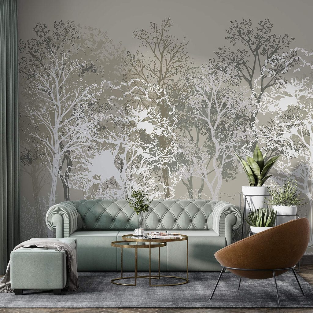 Arbres en lignes contrastées dans un intérieur
