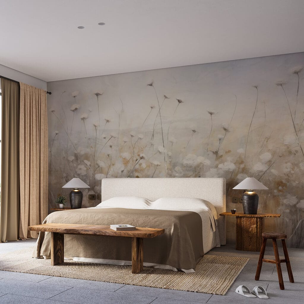 Fleurs sur tiges graciles dans un intérieur