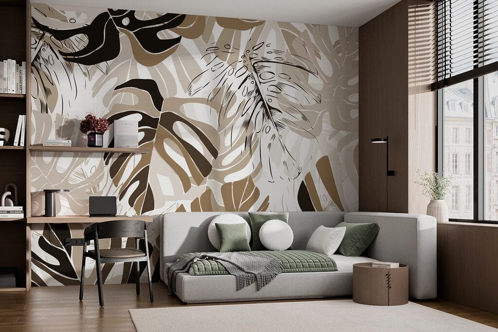 Feuillage tropical graphique dans un intérieur