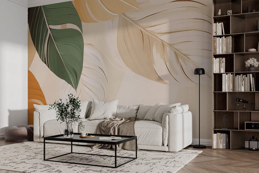 Grandes feuilles ocre dans un intérieur