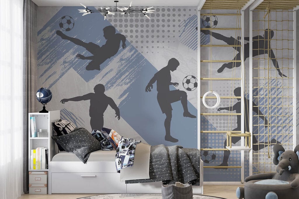 Footballeurs en mouvement dans un intérieur
