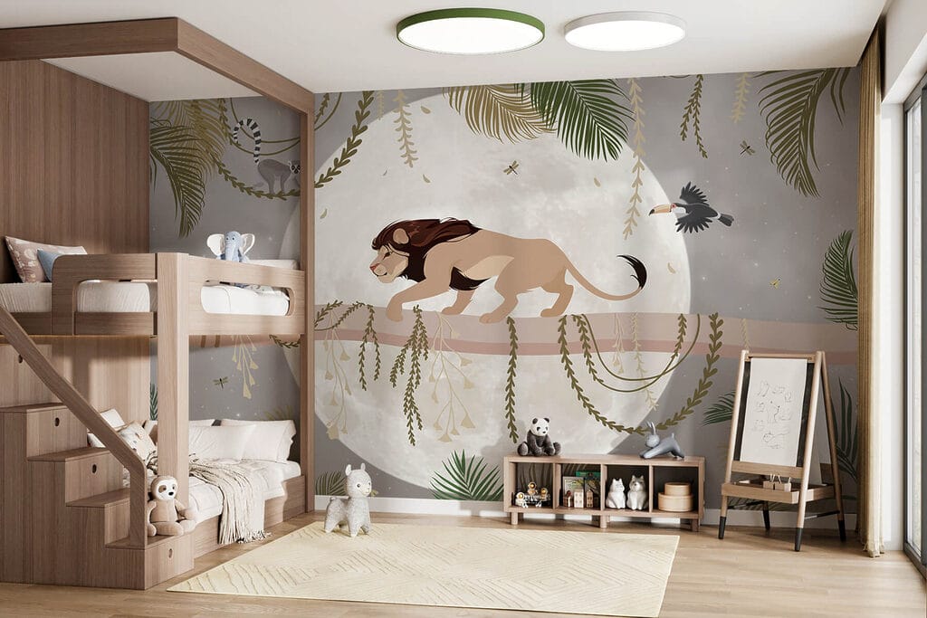 Lion sur la branche dans un intérieur