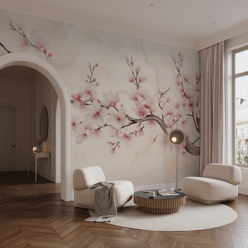 Fleurs roses au crépuscule dans un intérieur