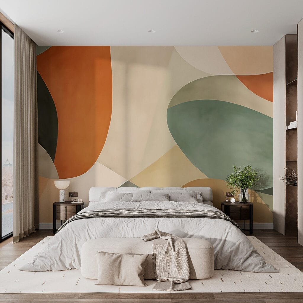 Courbes vertes et terracotta dans un intérieur