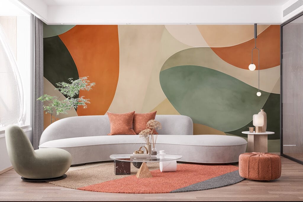 Courbes vertes et terracotta dans un intérieur