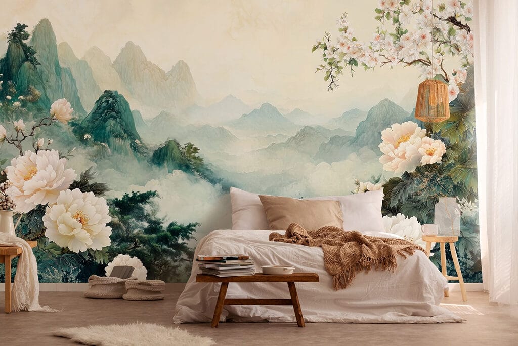 Fleurs et montagnes brumeuses — intérieur 1
