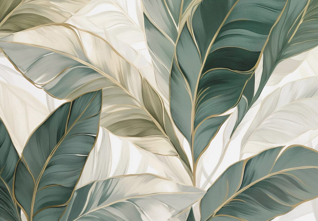 Feuillage vert, nervures d’or — motif complet