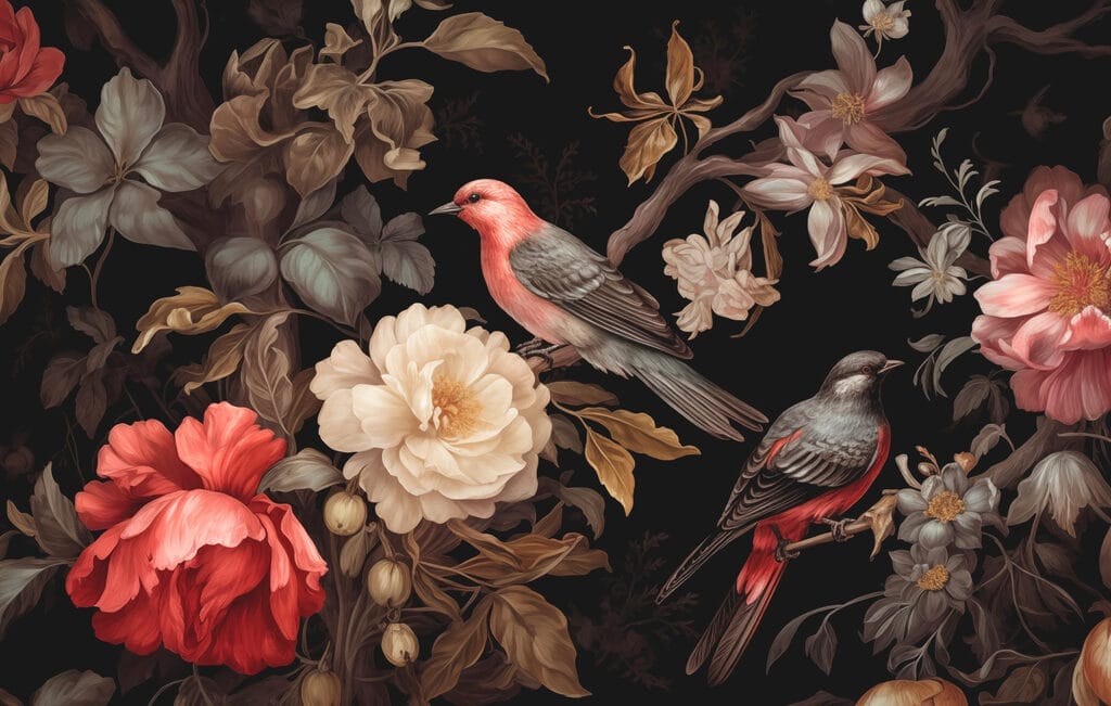 Oiseaux et brindilles — motif complet