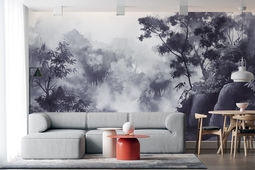 Rochers et forêt brumeuse dans un intérieur