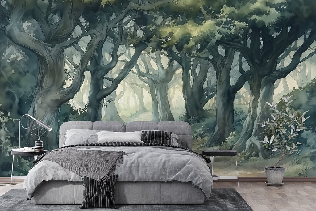 Sentier des arbres tortueux dans un intérieur