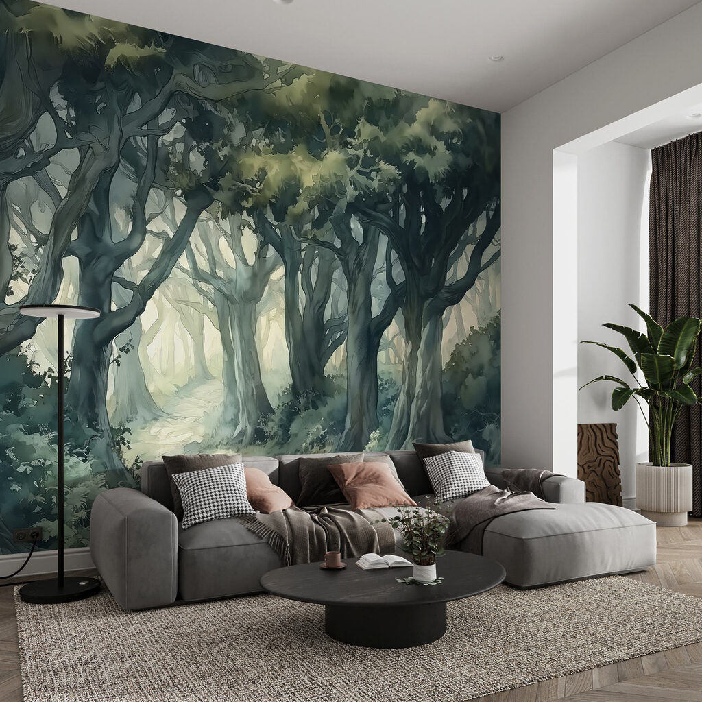 Sentier des arbres tortueux dans un intérieur