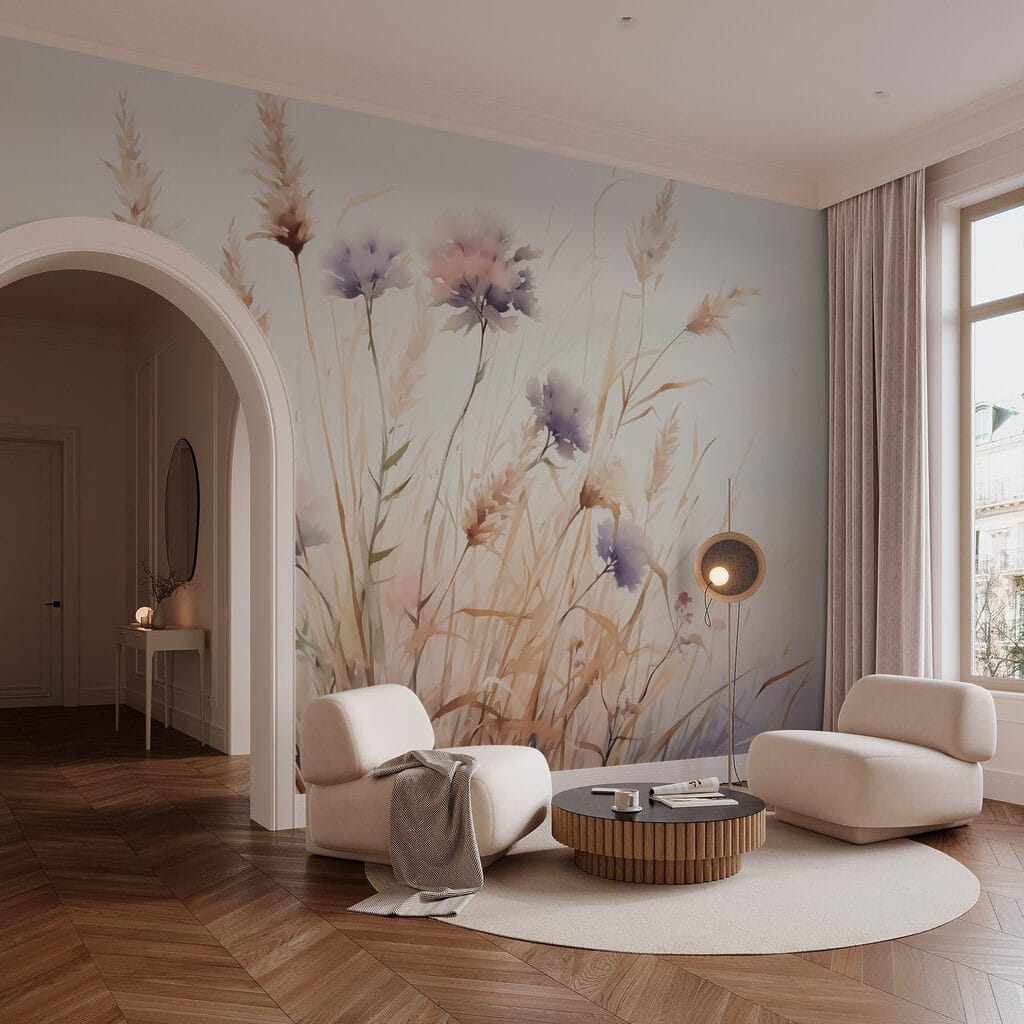 Graminées et fleurettes dans un intérieur