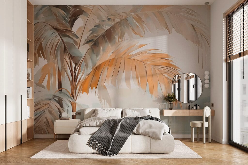 Rivage aux palmes dorées dans un intérieur