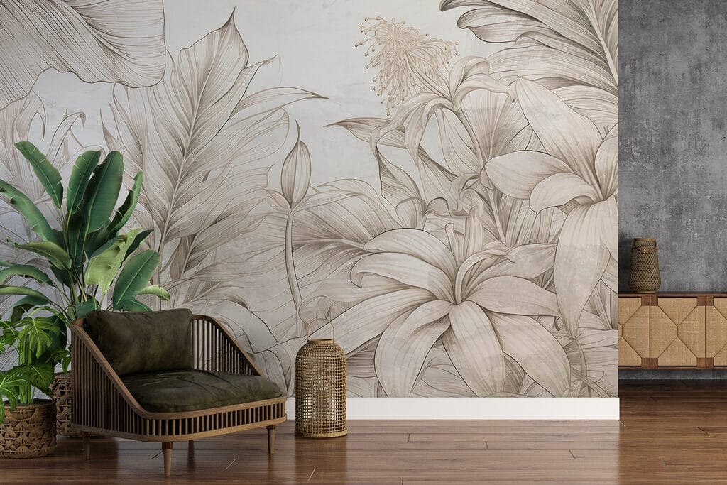 Plantes tropicales hachurées dans un intérieur