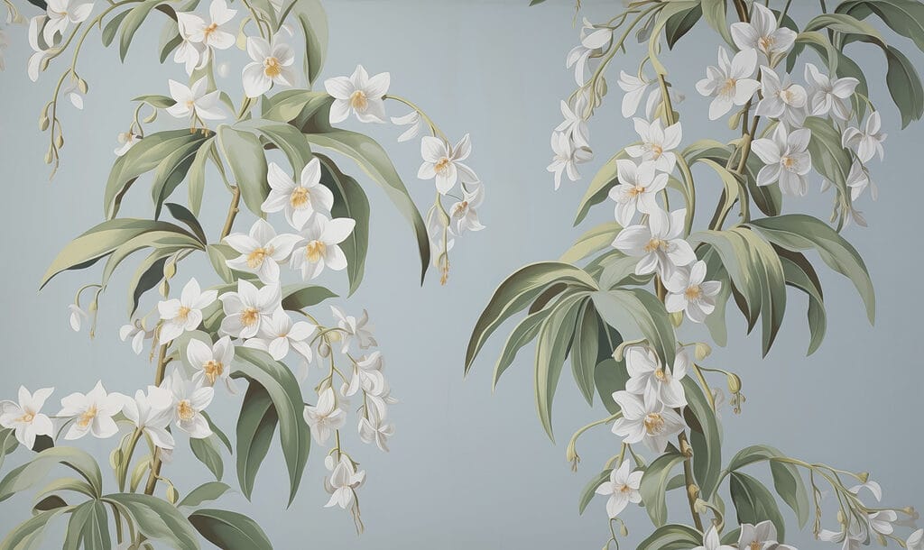 Grappes blanches sur bleu — motif complet