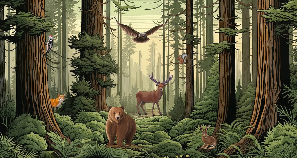 Ours parmi les fougères — motif complet