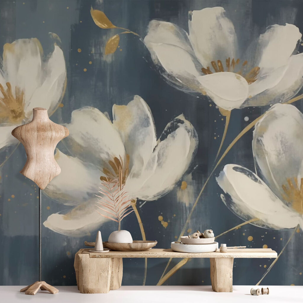 Fleurs blanches en contraste — intérieur 1
