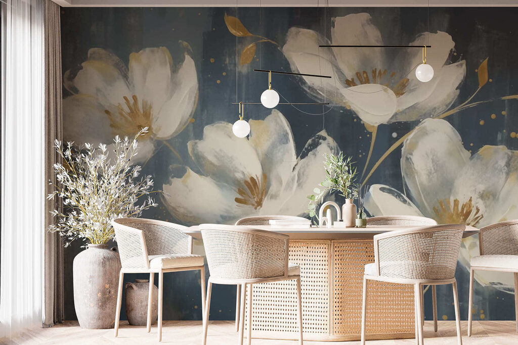 Fleurs blanches en contraste — intérieur 3