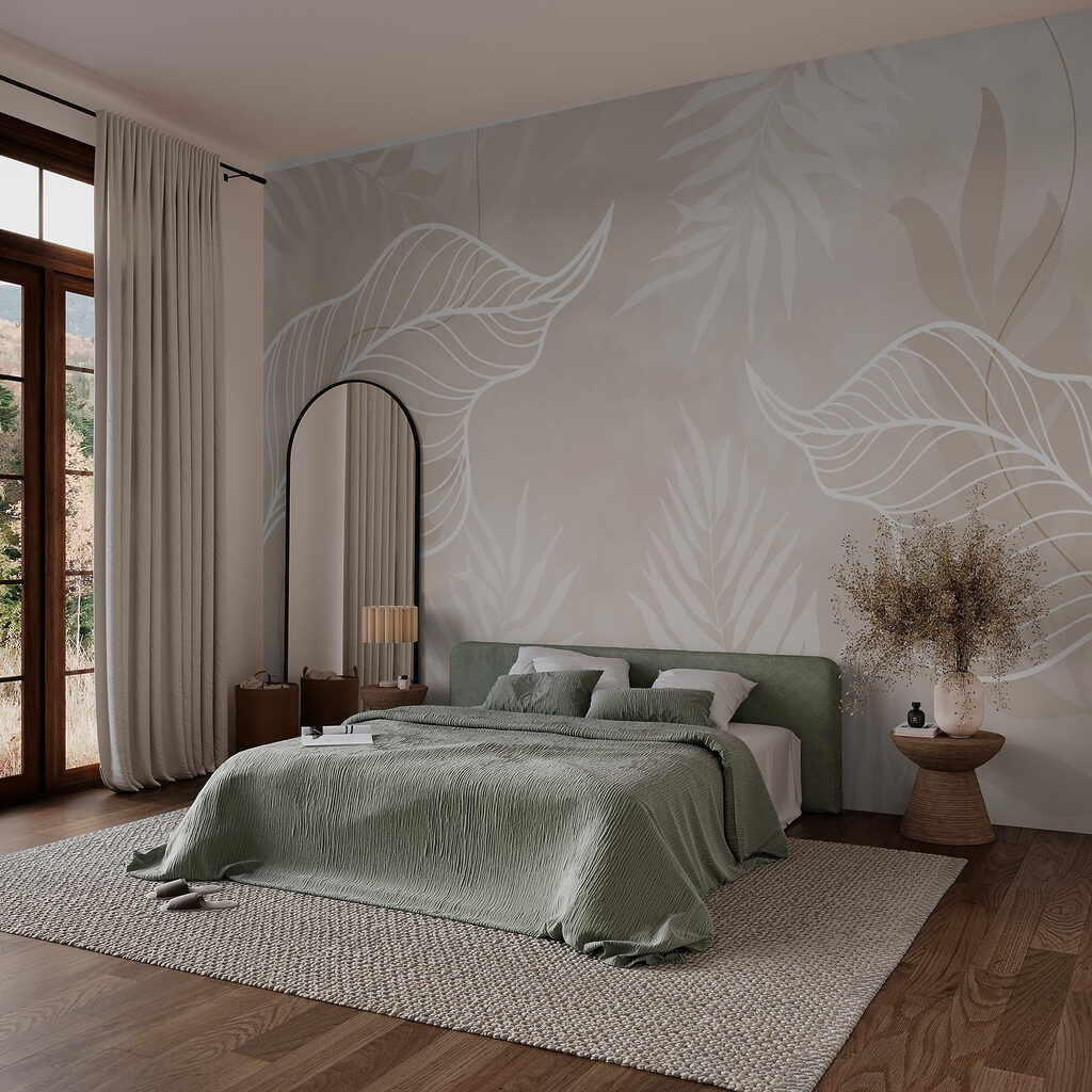 Nervures blanches sur palmes dans un intérieur