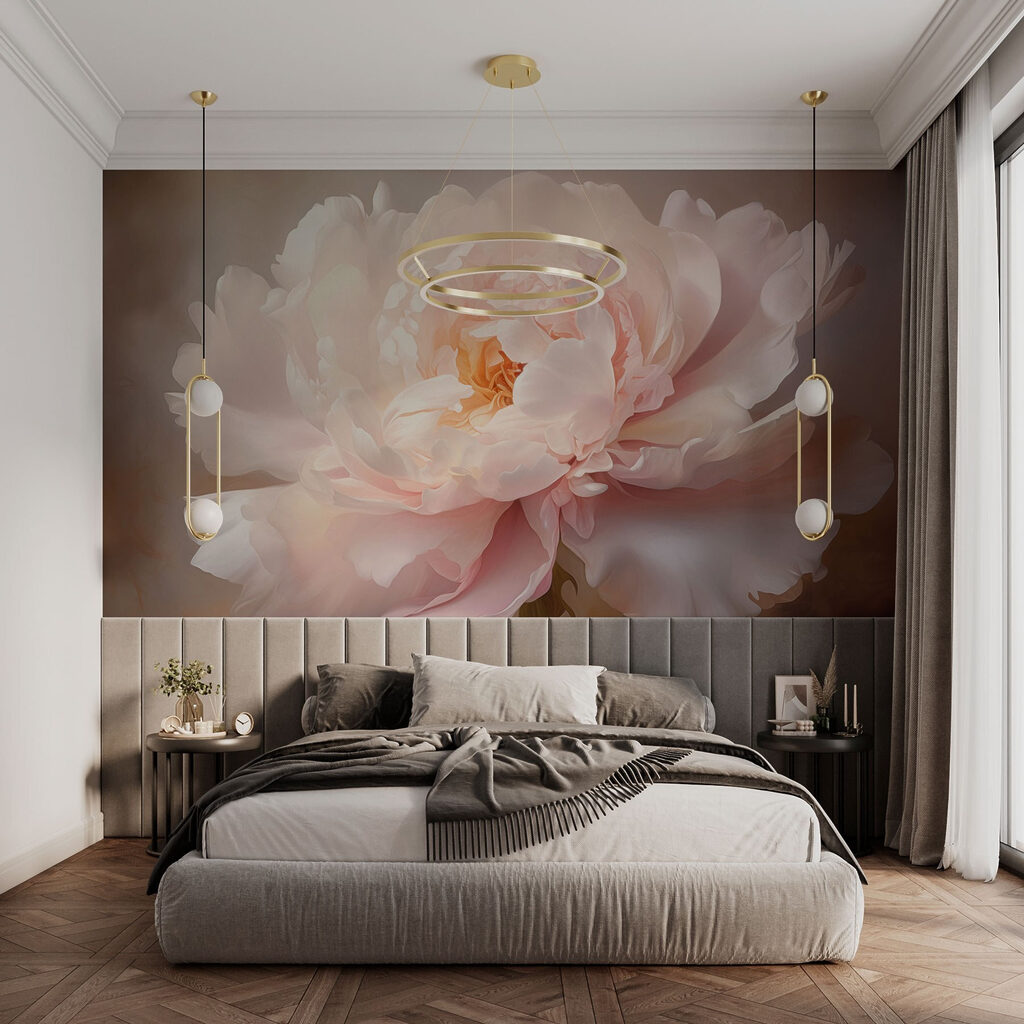 Fleur rose en lumière dans un intérieur