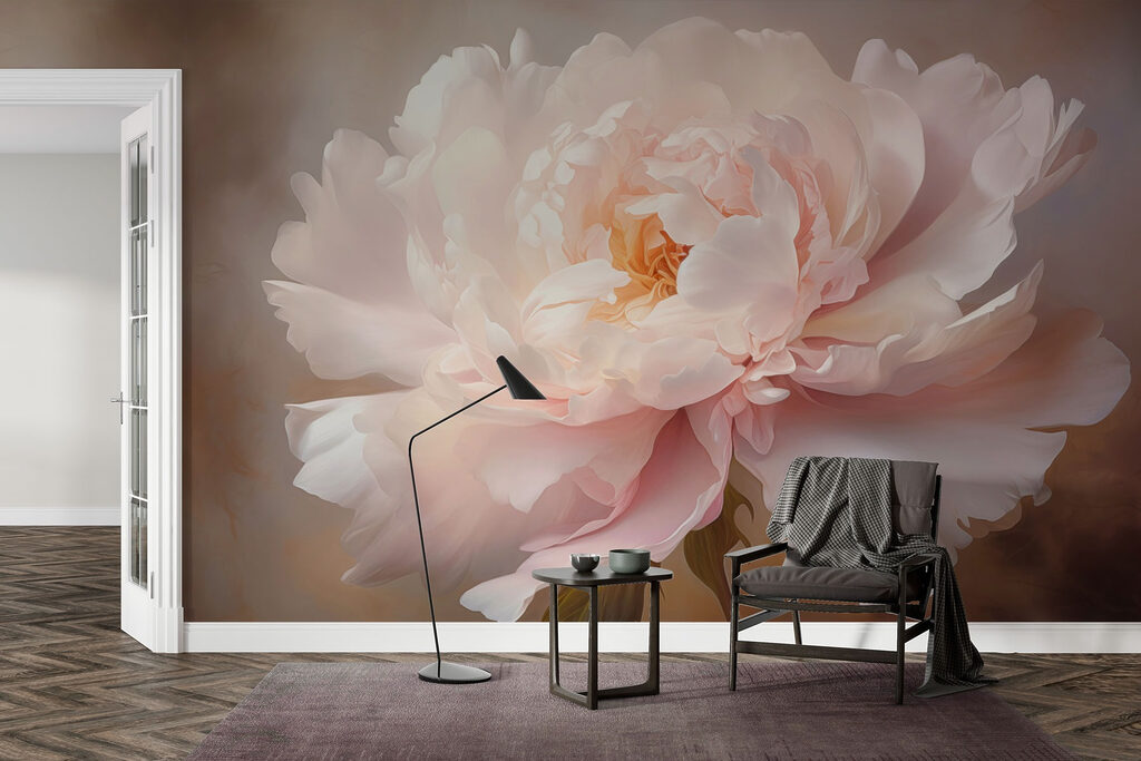 Fleur rose en lumière dans un intérieur
