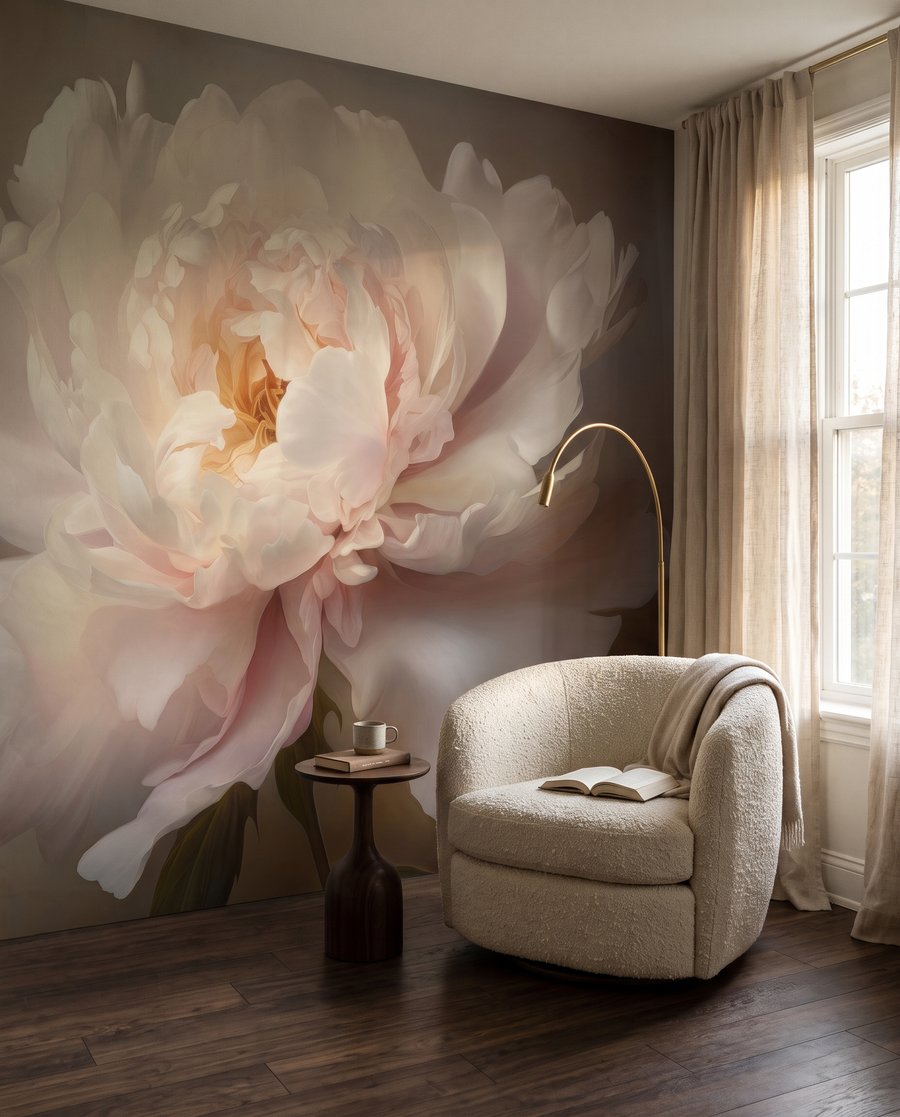 Fleur rose en lumière dans un intérieur