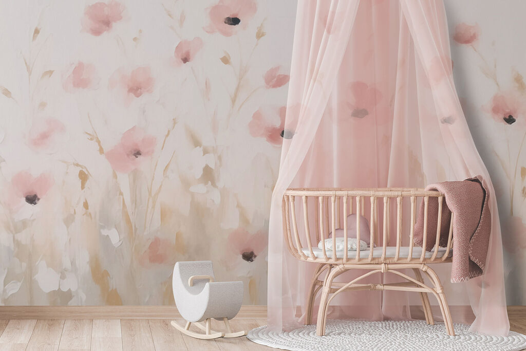 Prairie aux fleurs roses dans un intérieur