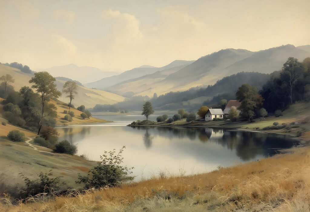 Maison près du lac — motif complet