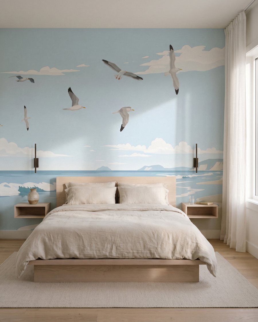 Mouettes sur la baie dans un intérieur