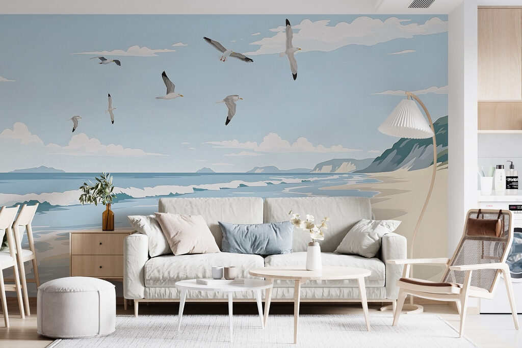 Mouettes sur la baie dans un intérieur