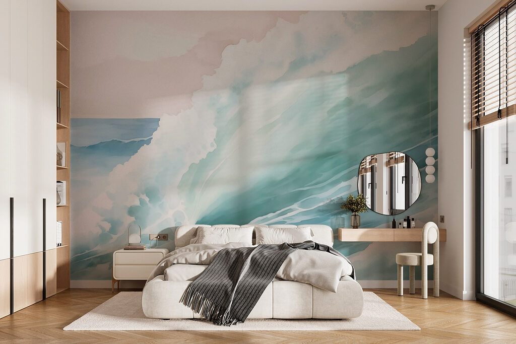 Vague verte et écume dans un intérieur