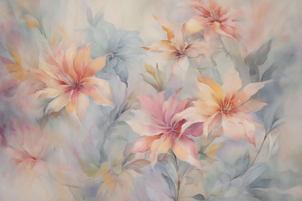 Fleurs sur fond délavé — motif complet