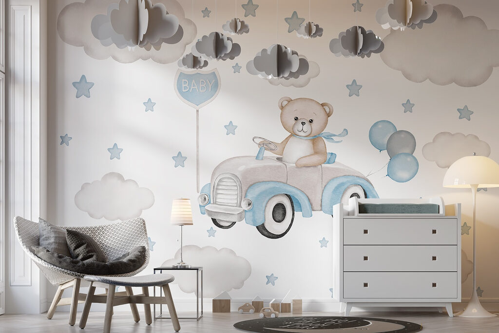 Ourson au volant dans un intérieur