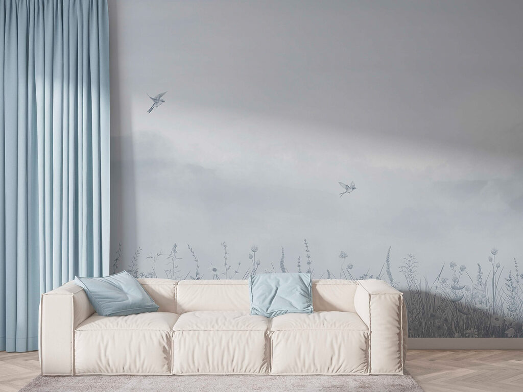 Oiseaux au-dessus des prés dans un intérieur