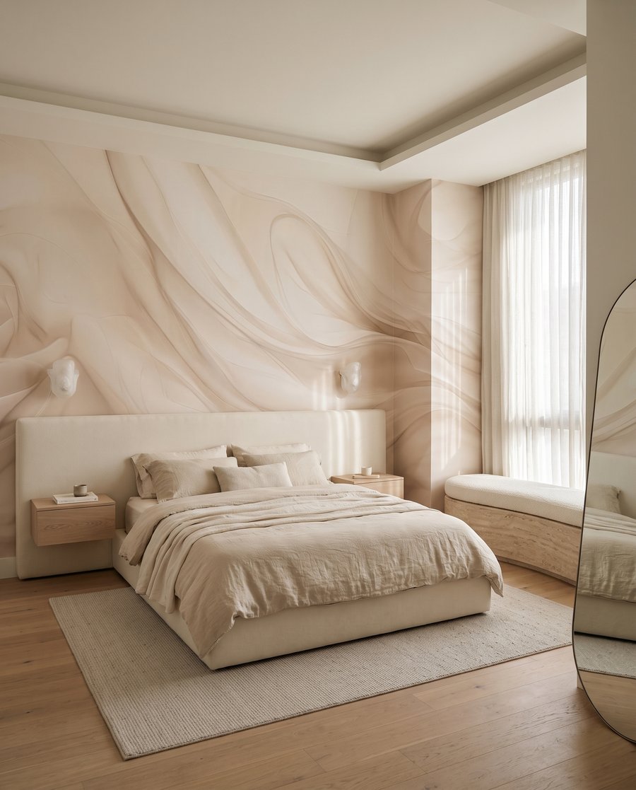 Étoffe crème en mouvement dans un intérieur