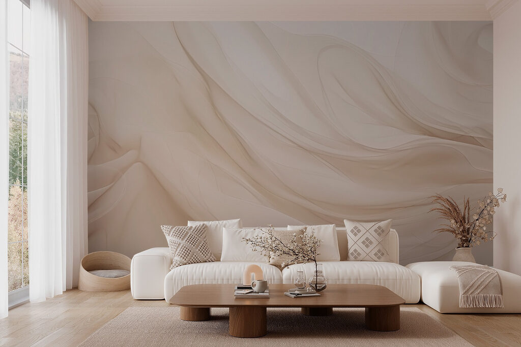 Étoffe crème en mouvement dans un intérieur