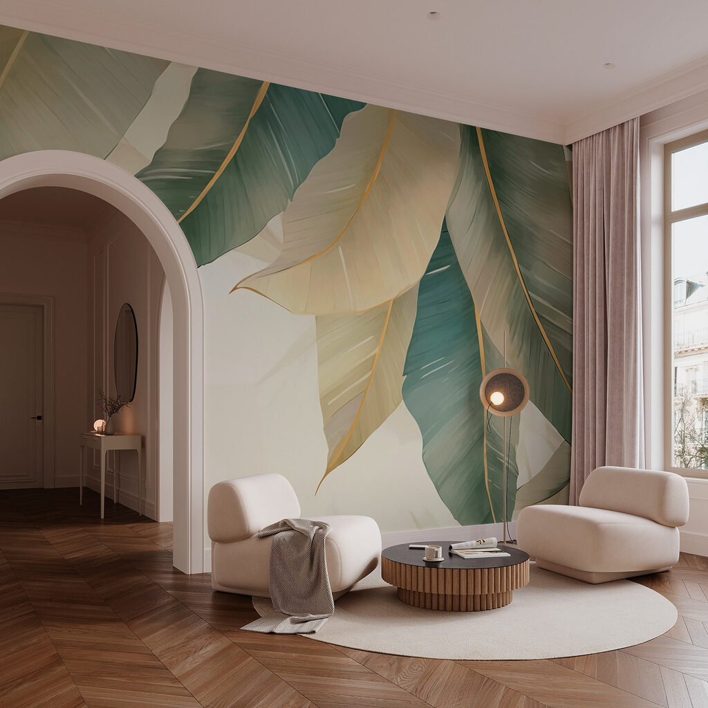 Pointes de feuilles vertes dans un intérieur