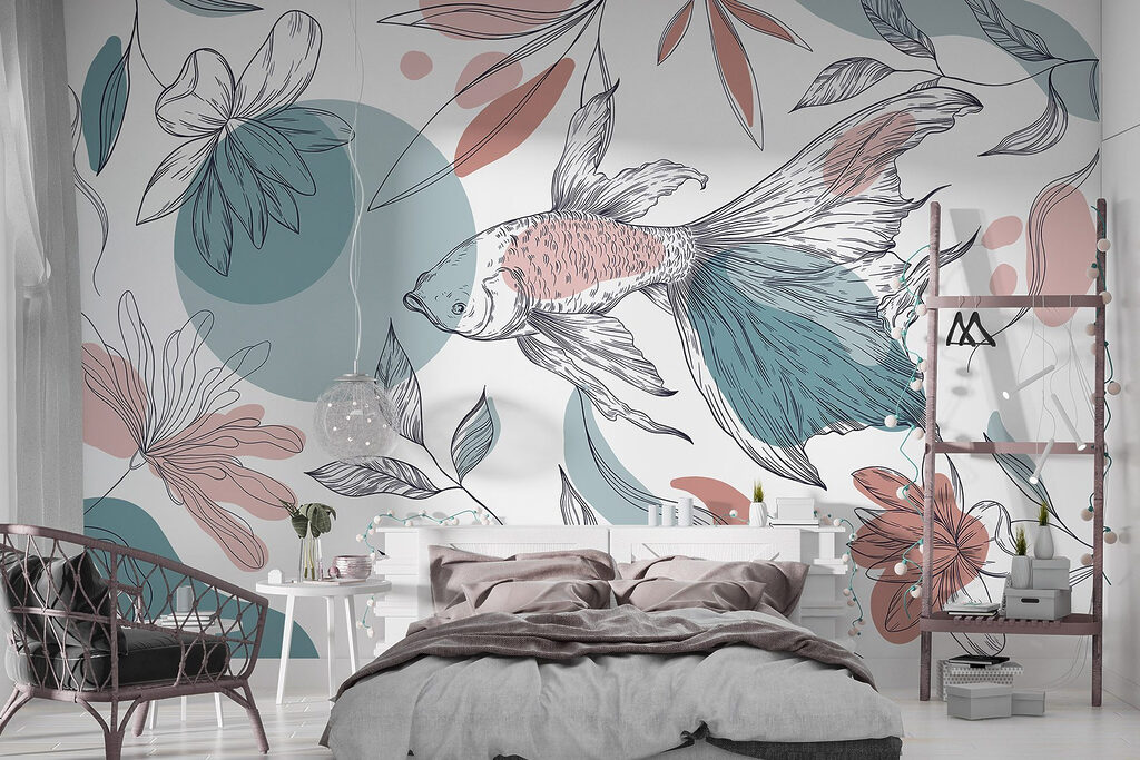 Poisson parmi les fleurs dans un intérieur