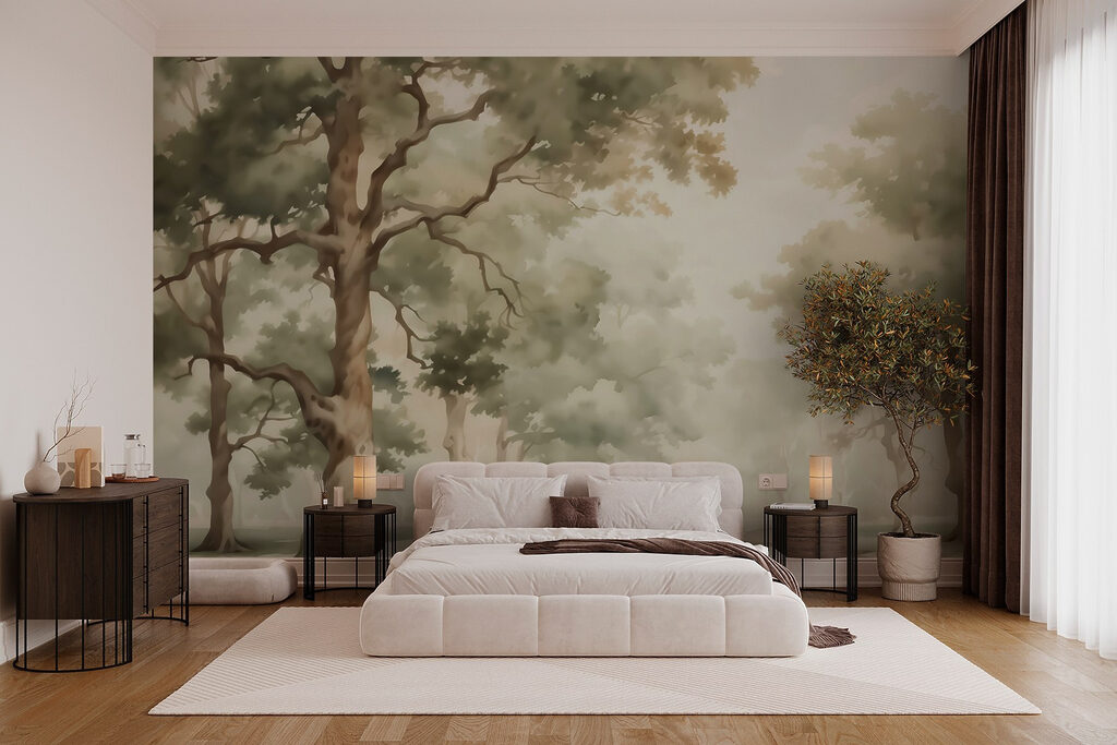 Vieux arbres et prairie dans un intérieur