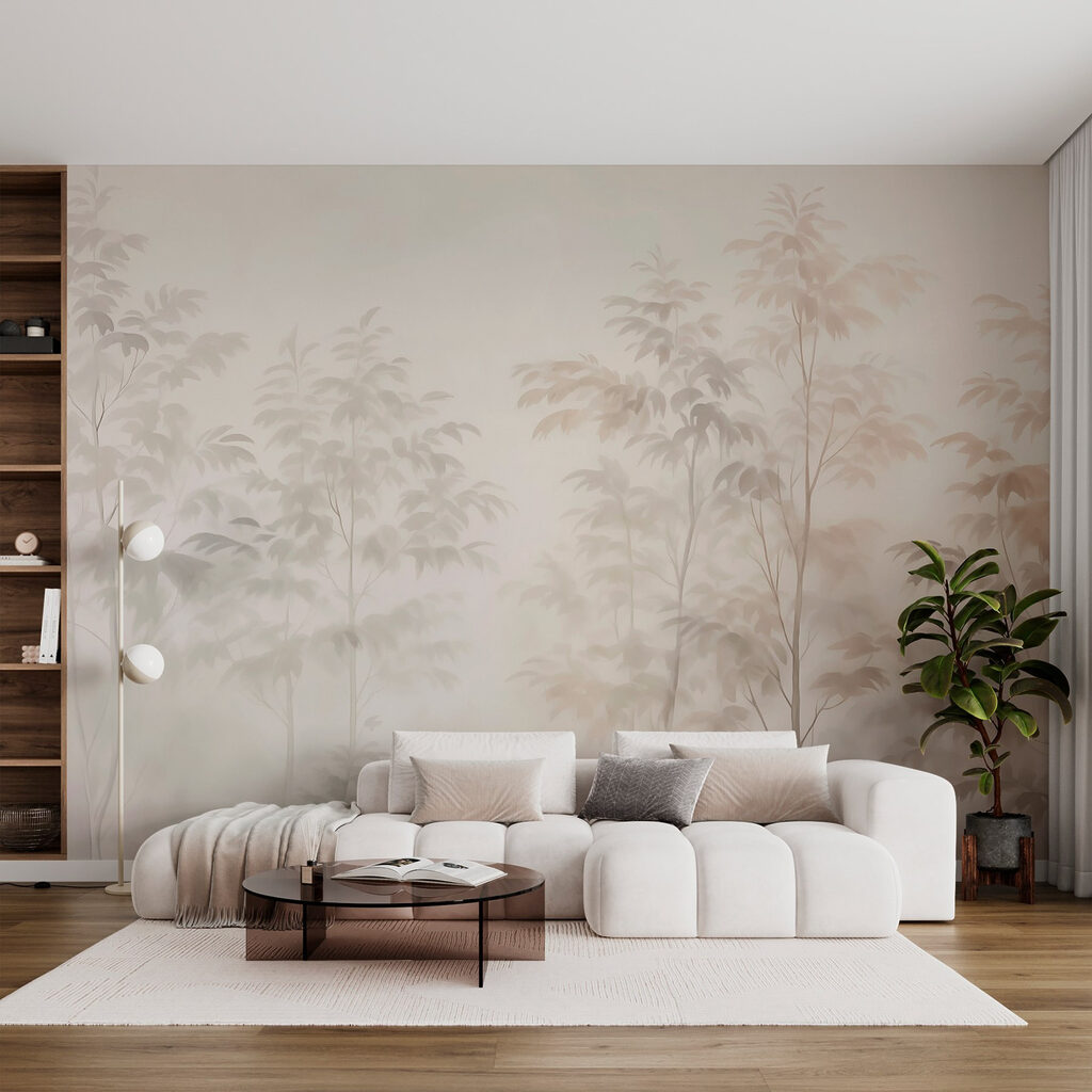 Arbres et brume colorée dans un intérieur