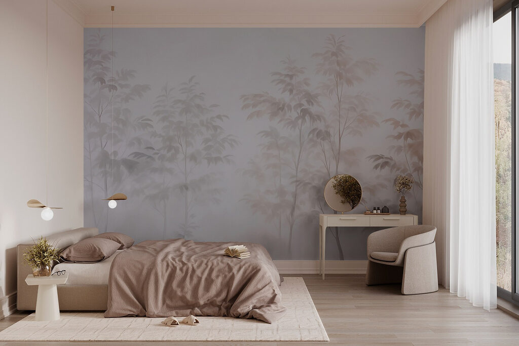 Arbres et brume colorée — intérieur 1
