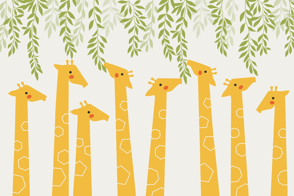 Girafes sous les feuilles — motif complet