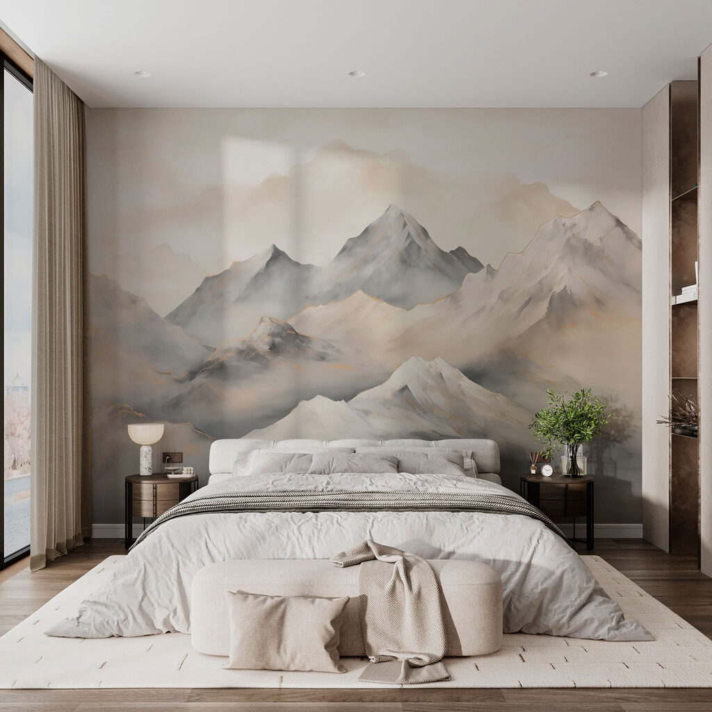Montagnes et brume matinale dans un intérieur