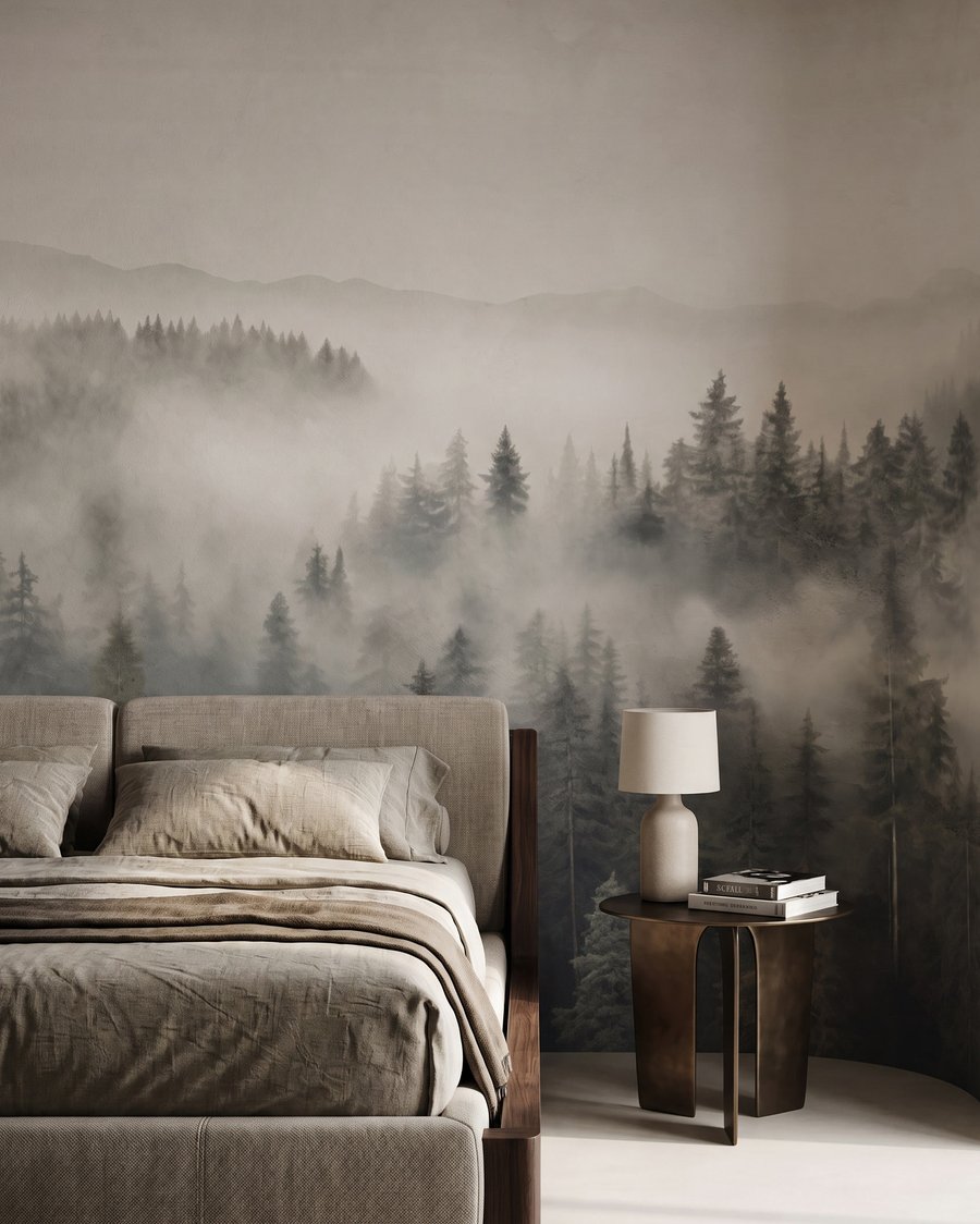 Brume entre les pins dans un intérieur