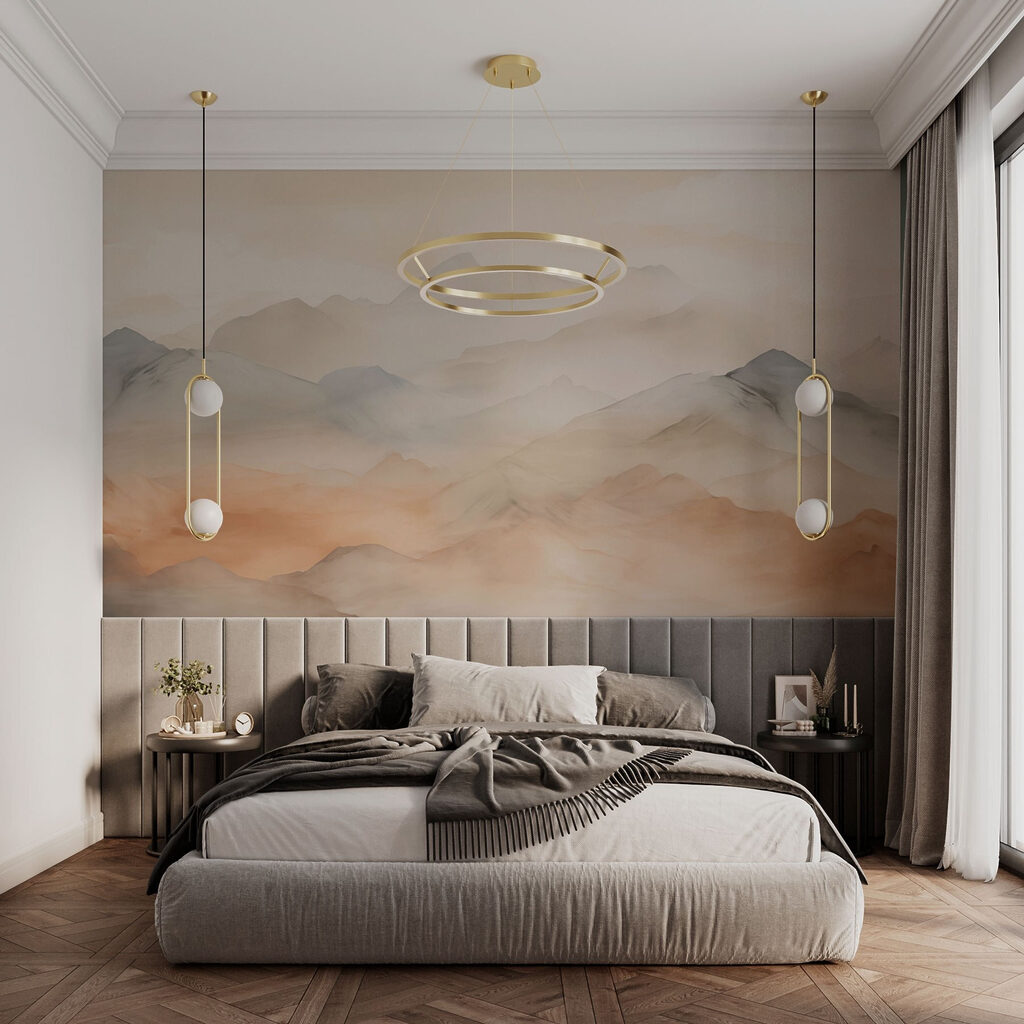 Montagnes en pastels chauds dans un intérieur
