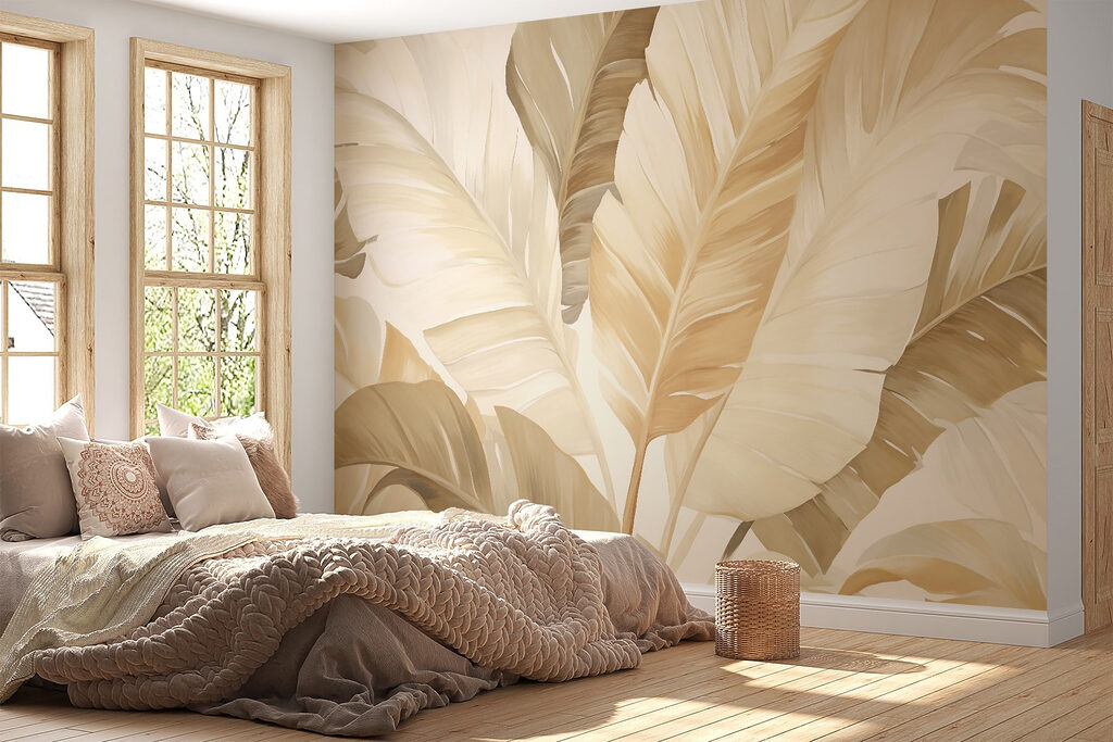 Feuilles aux reflets crème dans un intérieur