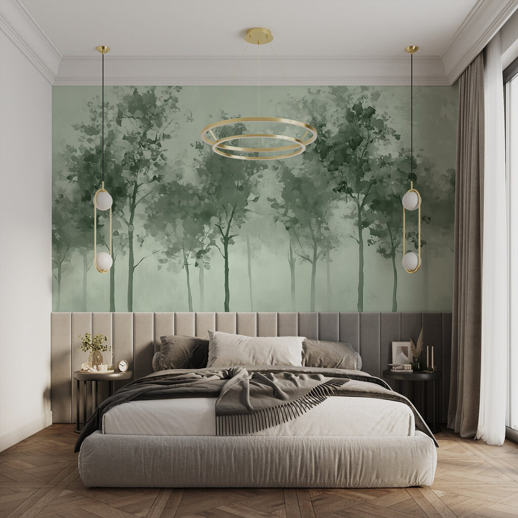 Arbres à l’aquarelle dans un intérieur