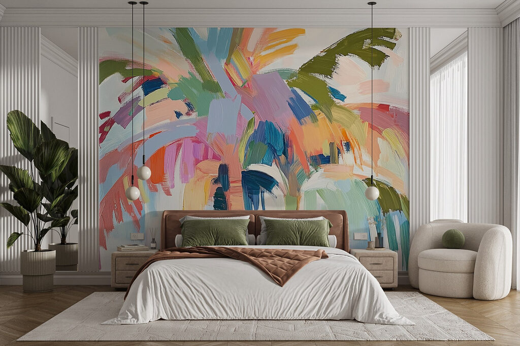 Palme aux touches colorées dans un intérieur