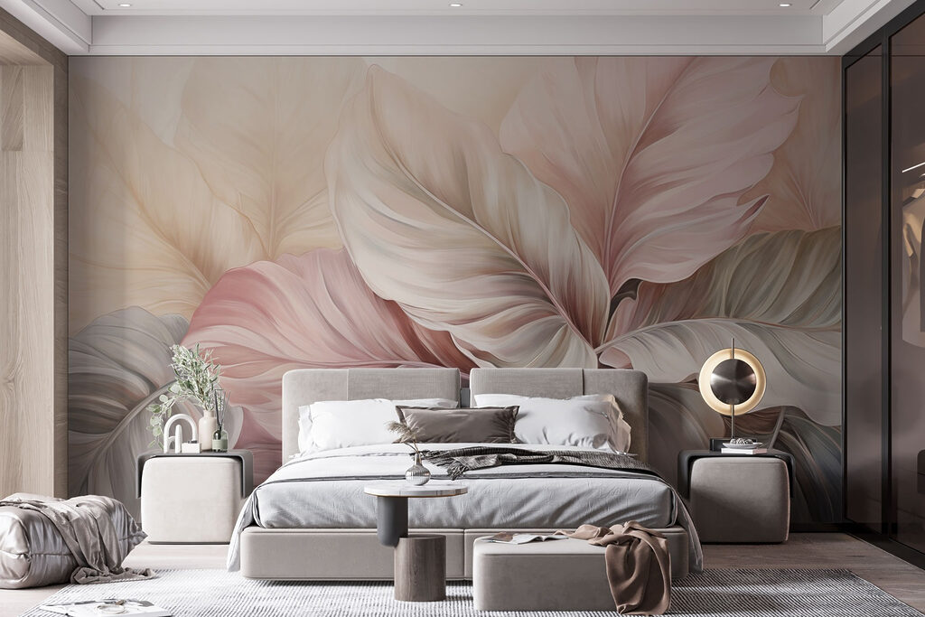 Éventail rose et crème dans un intérieur