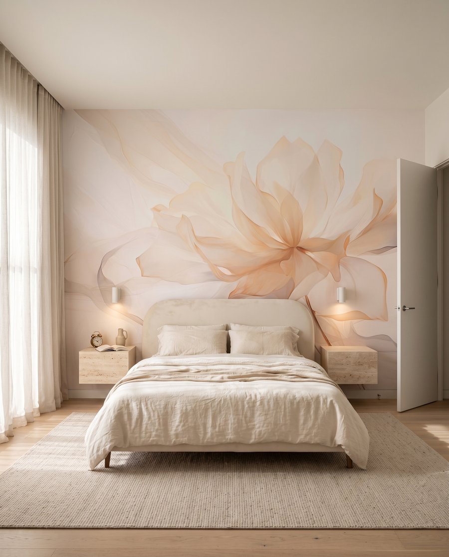 Fleur crème diaphane dans un intérieur